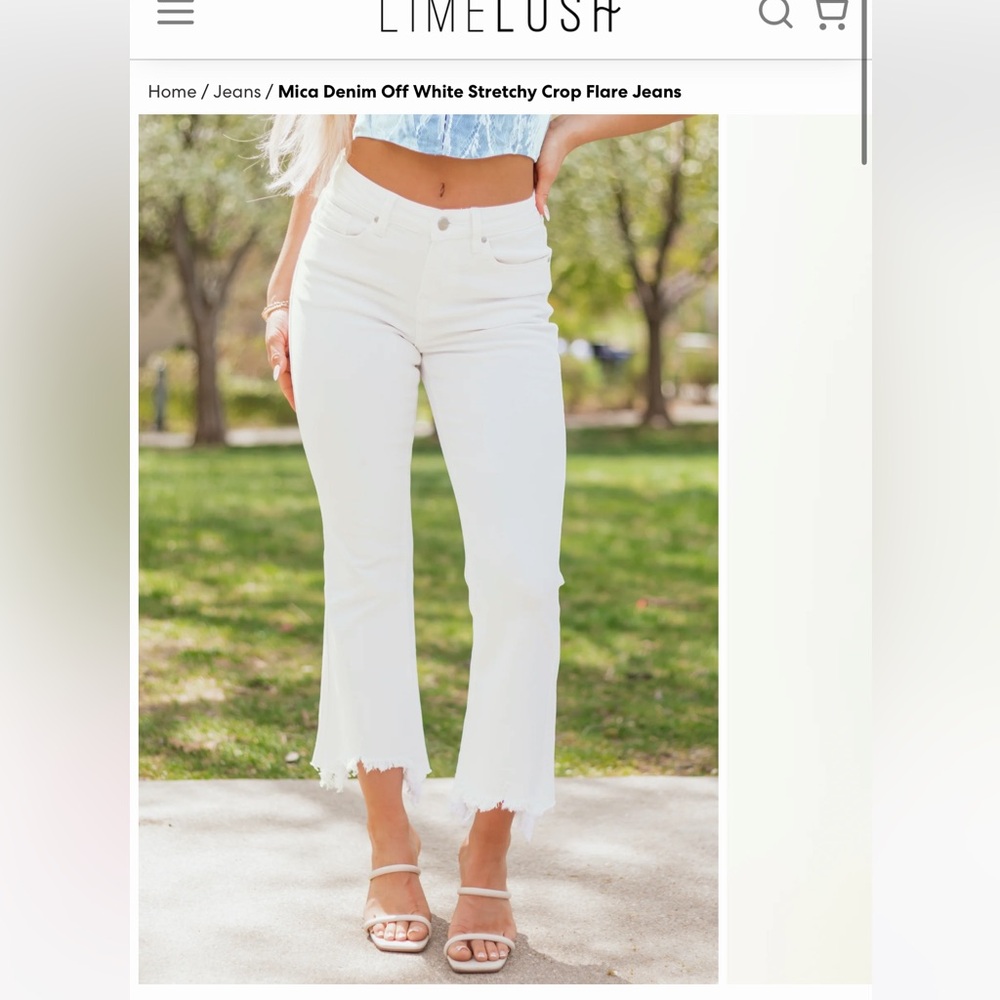 Mica High Rise Super Stretchy White Crop Flare Shark Hem Jeans 30
